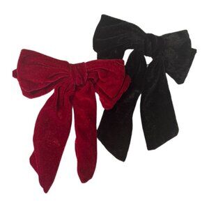 2pc Velvet Hair Bows Red & Black | Oversized Ribbon Hair Clips New